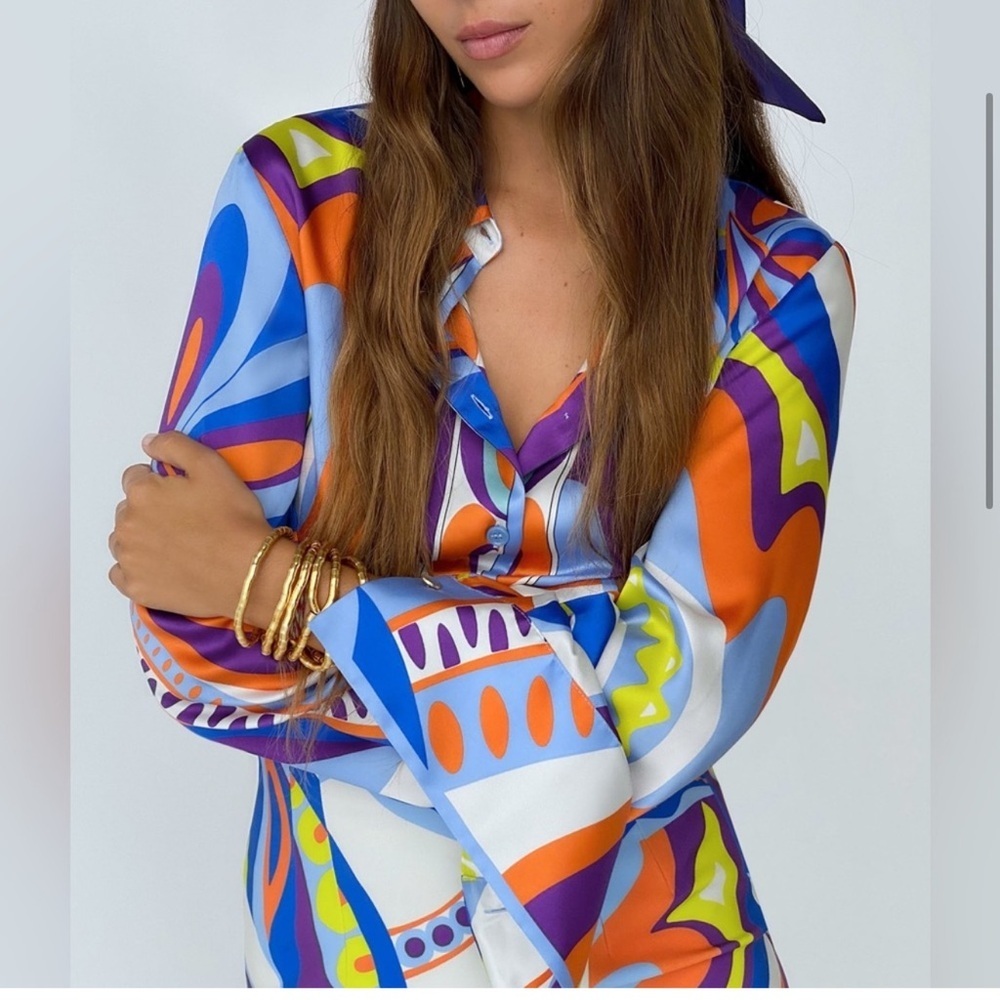 Multicolor Abstract Button Down Shirt - image 5